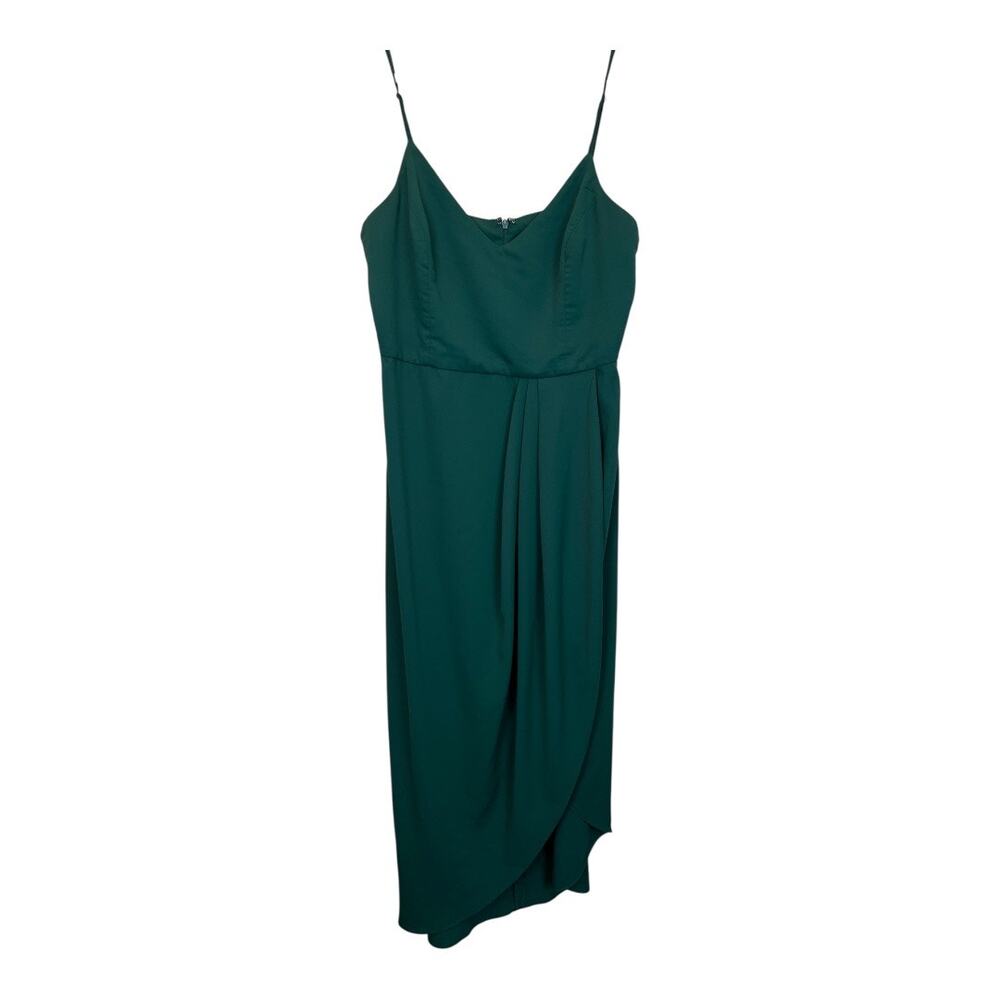 Lulus Green Midi Dress Draped Cocktail Spaghetti strap Semi Formal Large